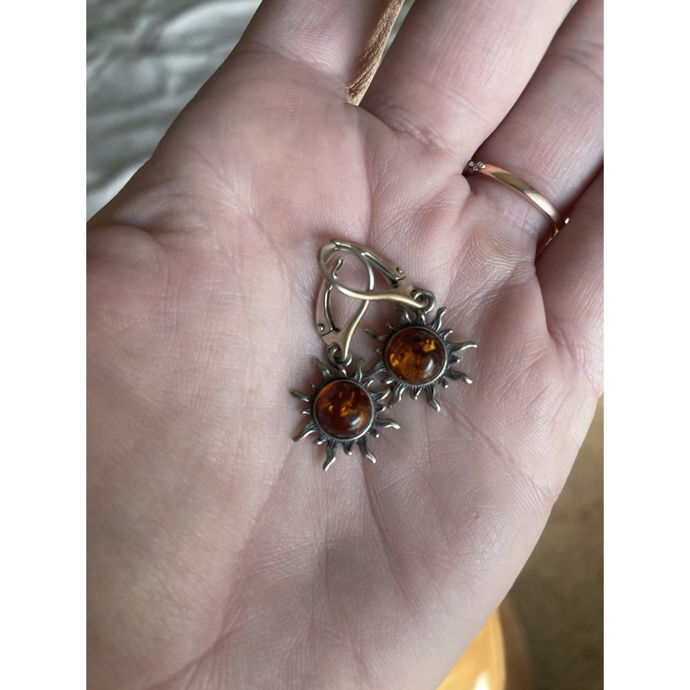 Ian & Valeri‎ Co. Amber Dangle Sun Earrings 925 Sterling Silver Lever Back Read